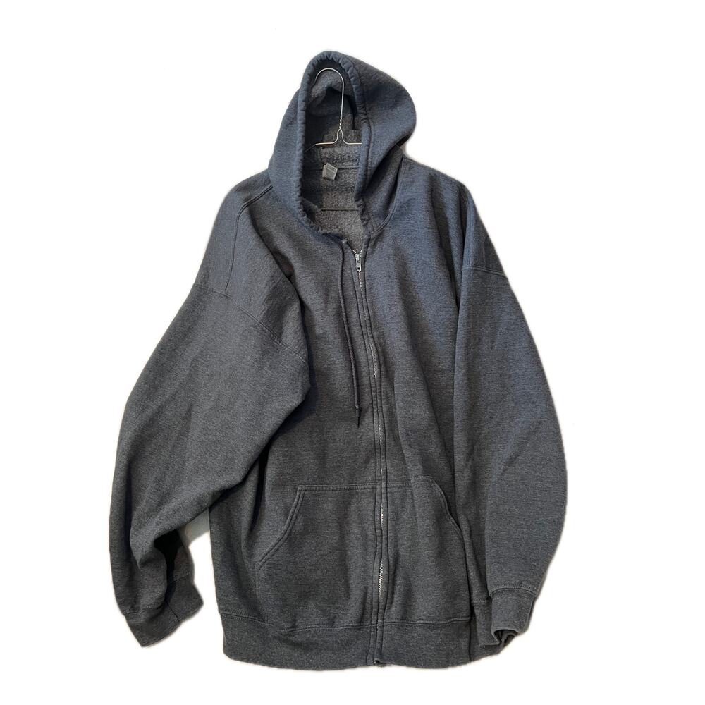 Gildan Oversized Fit Gray Full Zip Hoodie Mens 2XL